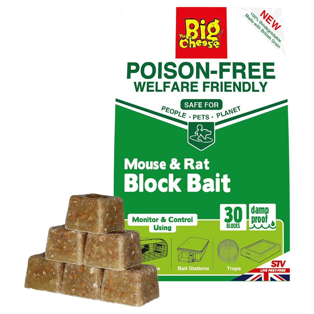 The Big Cheese Live Mouse & Rat Block Bait - 10g x 30, Poison-Free, Welfare-Friendly, British Grain