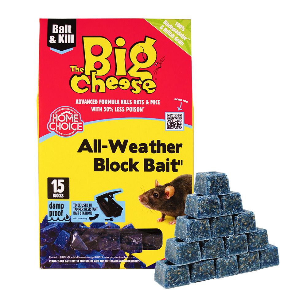 STV212 The Big Cheese All-Weather Block Bait² - 15x10g - Quick Acting Rat & Mouse Bait