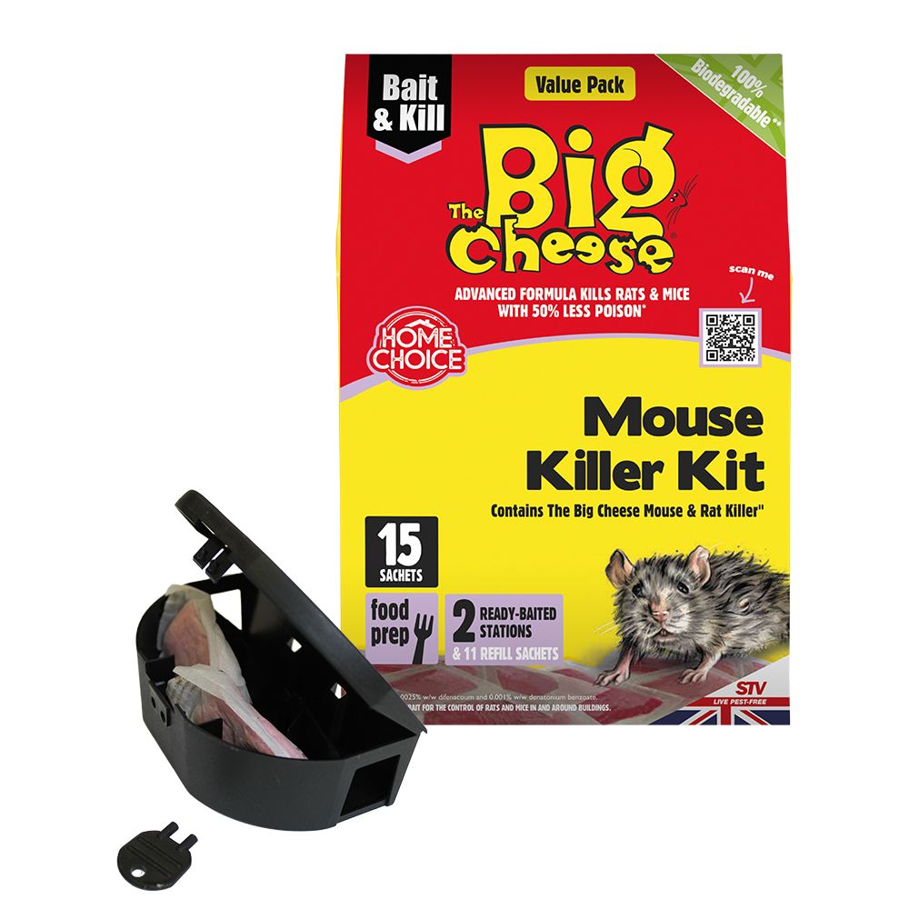 The Big Cheese Mouse Killer Kit - 10g Pasta Sachet x 15 + 2 Stations, Kills Mice and Rats, Indoor and Outdoor Use