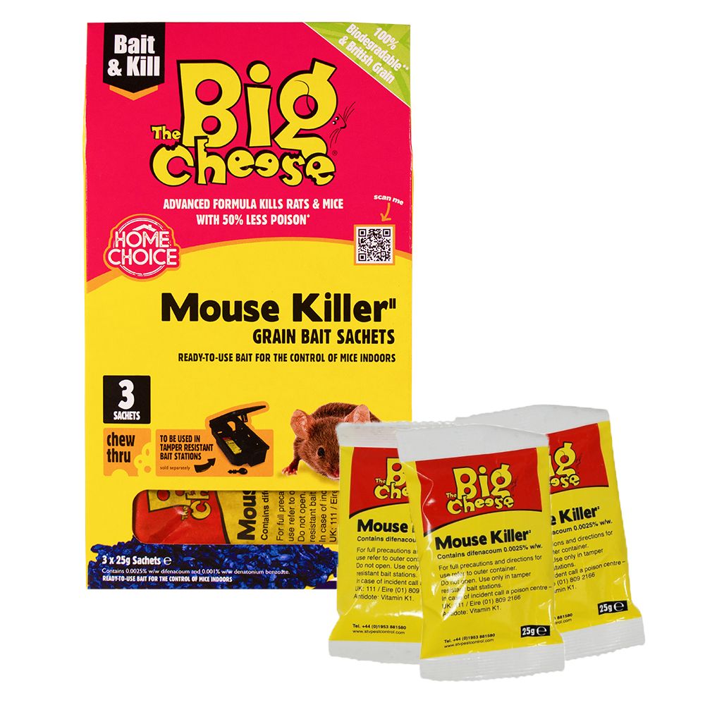STV238 The Big Cheese Mouse Killer² Grain Bait Sachets - 2x25g - Fast Acting