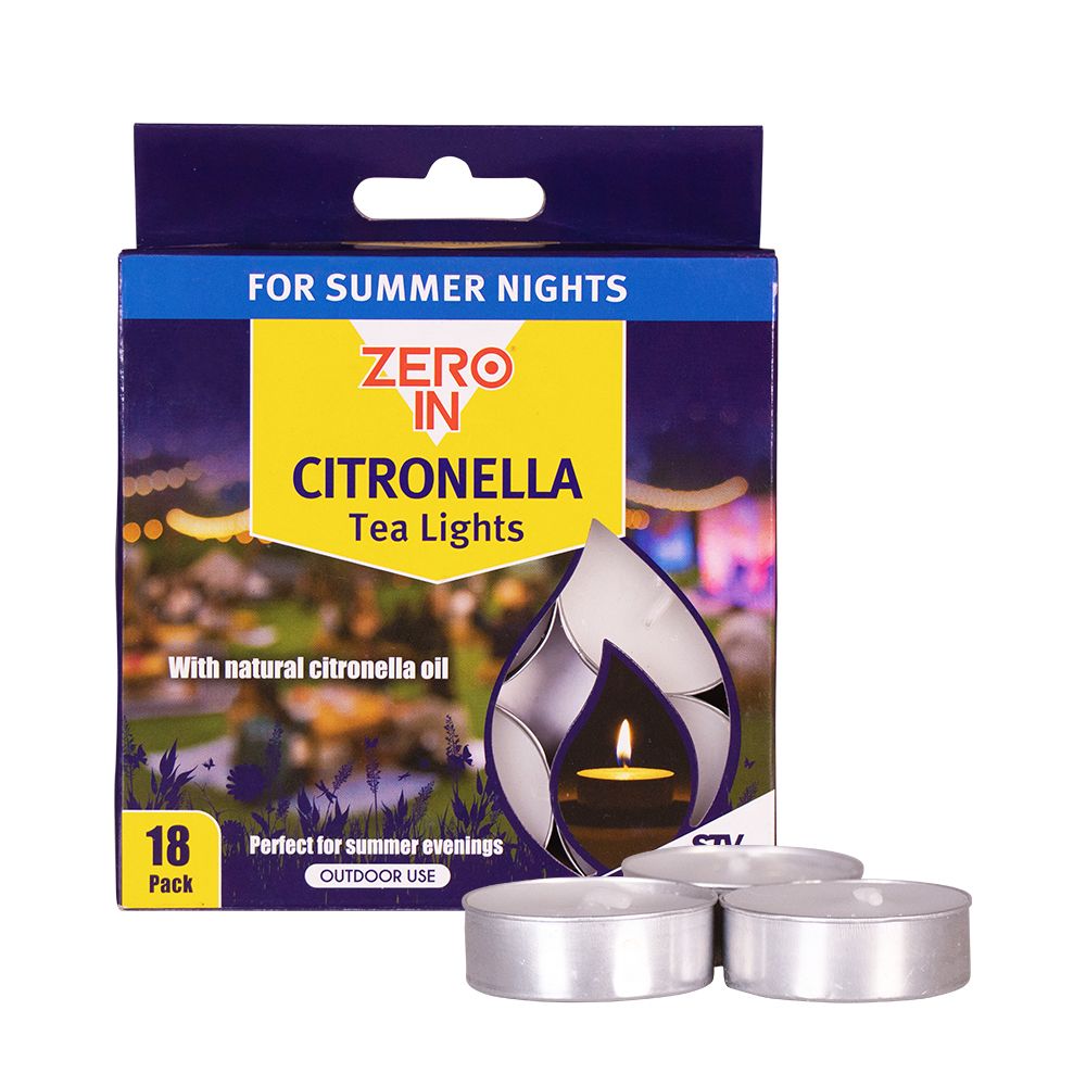 Zero In Citronella Tea Lights - 18 pack - Suitable for Garden Use