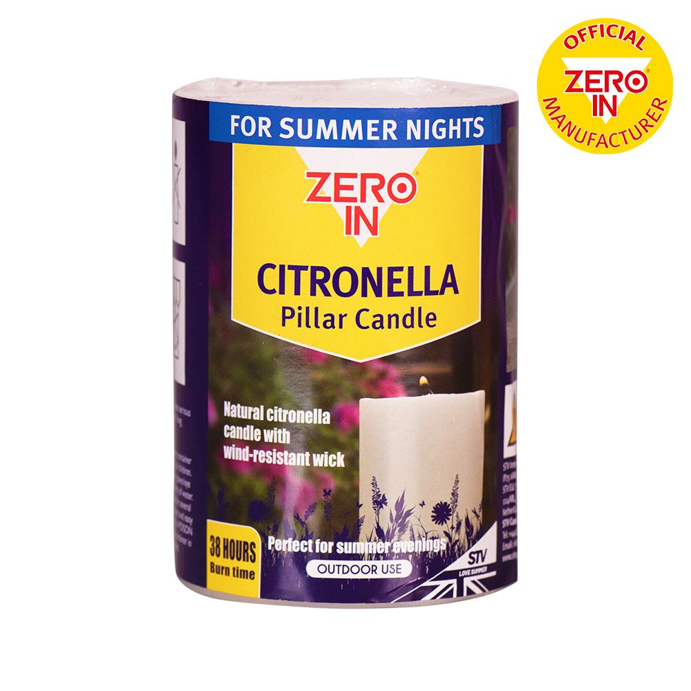 STV426 Zero In Citronella Pillar Candle - 38 Hours Burn Time for Outdoor Garden Use