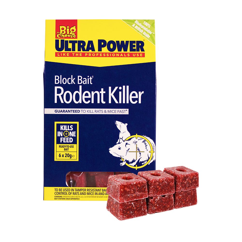 The Big Cheese Ultra Power Block Bait² Rodent Killer - 6x20g Blocks, Effective Refills for Bait Boxes 