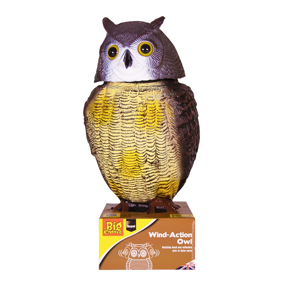 STV965 The Big Cheese Wind-Action Owl - Lifelike Decoy Deterrent Scares Birds 