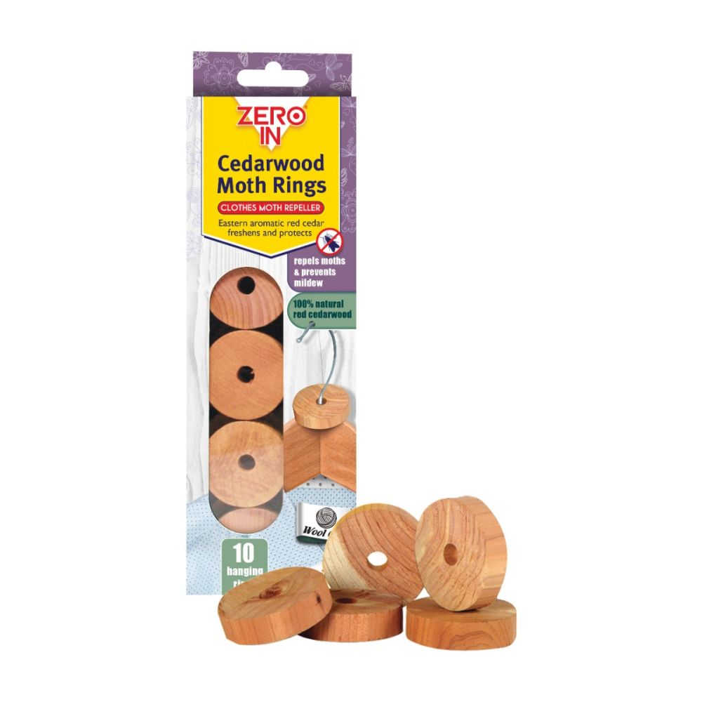 ZER035 Zero In Cedarwood Moth Rings - 10 Pack - Clothes Moth Repeller Rings for Hangers