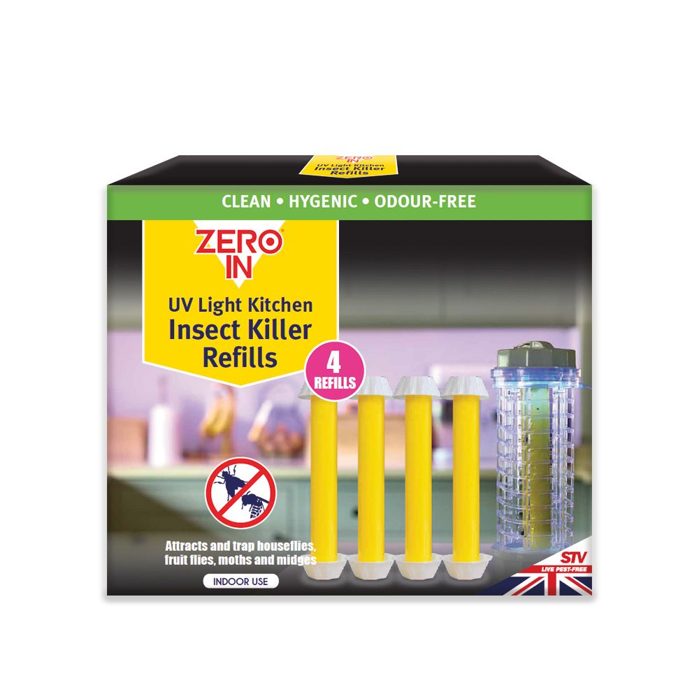 Zero In UV Light Kitchen Insect Killer Refills - 4-Pack, Poison-Free Fly Control
