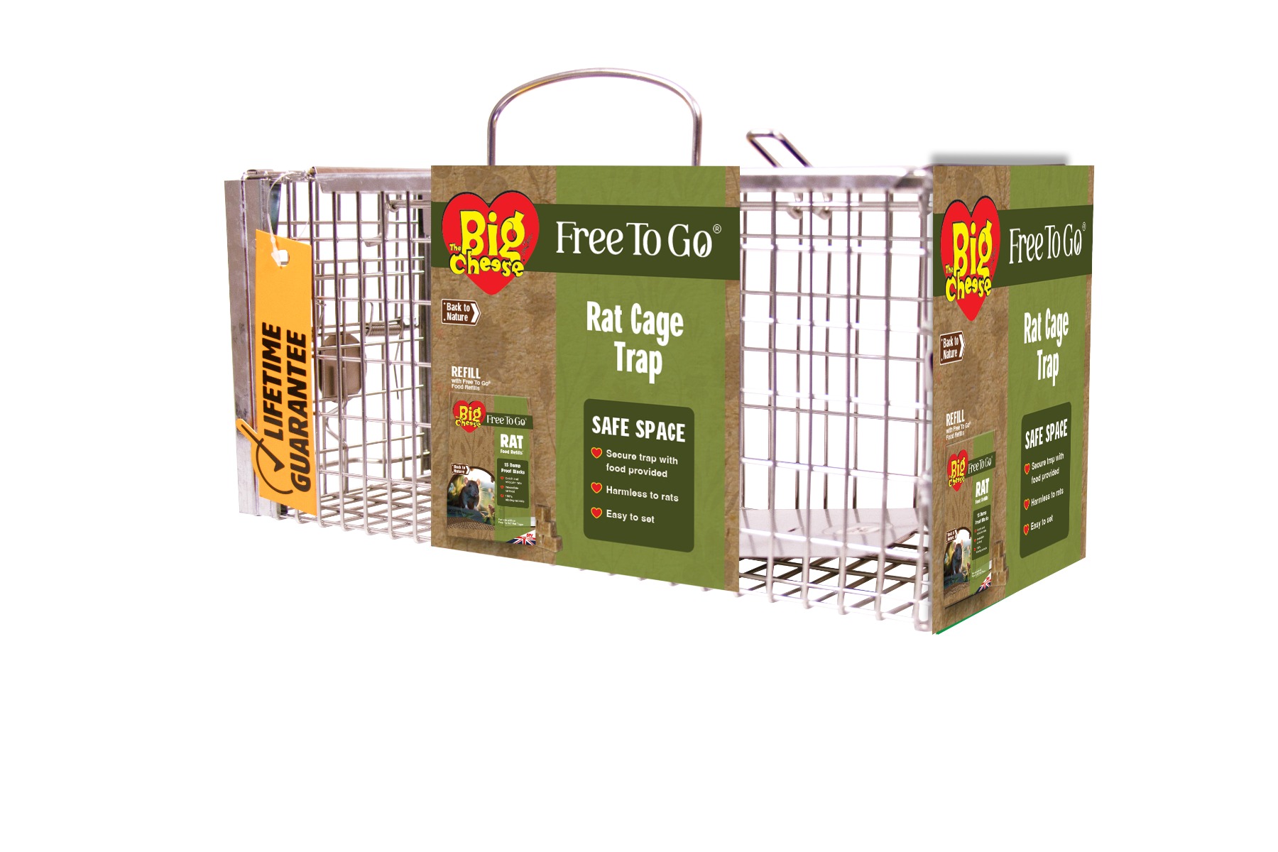 The Big Cheese Free To Go ® Rat Cage Trap, Poison-Free, Ready-Baited Rat Cage Trap