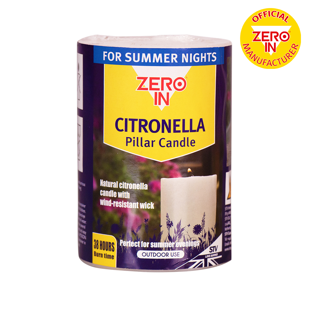 Zero In Citronella Pillar Candle - Repels Mosquitoes. Natural