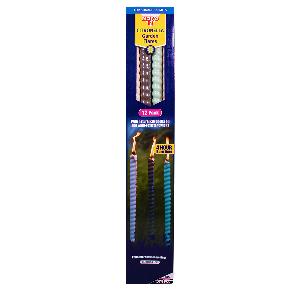 Zero In Citronella Garden Flares - 12 Pack - Close to Home Assorted Colours